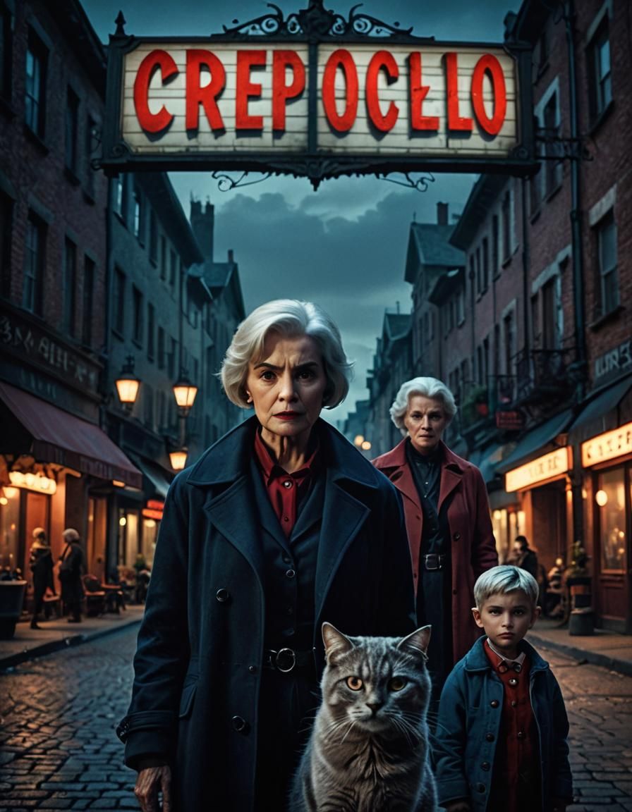 Cinematic Vampire Scene with Cat and Boy