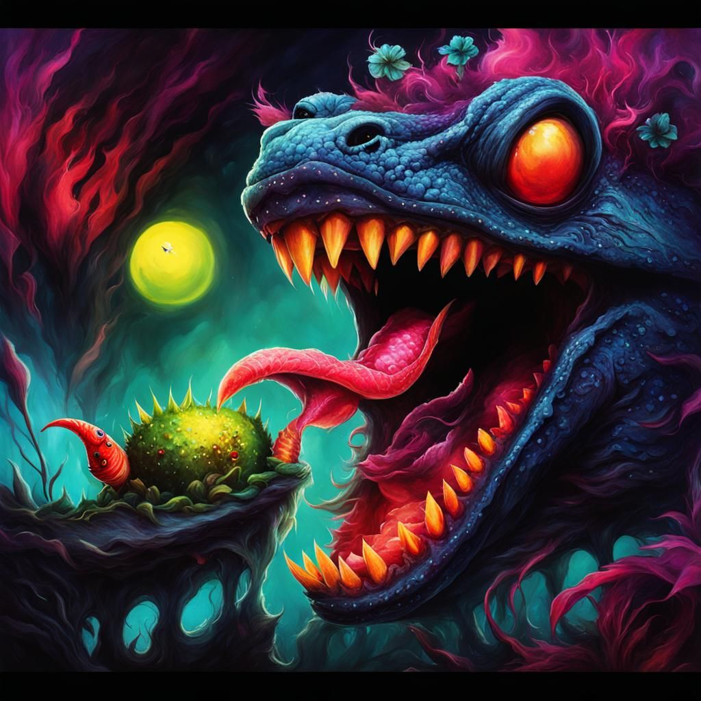 Colorful Dark Fantasy Monster Demands Sustenance