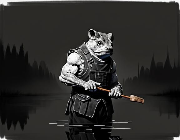 Bullywug in Swamp: Minimalist Ink Illustration