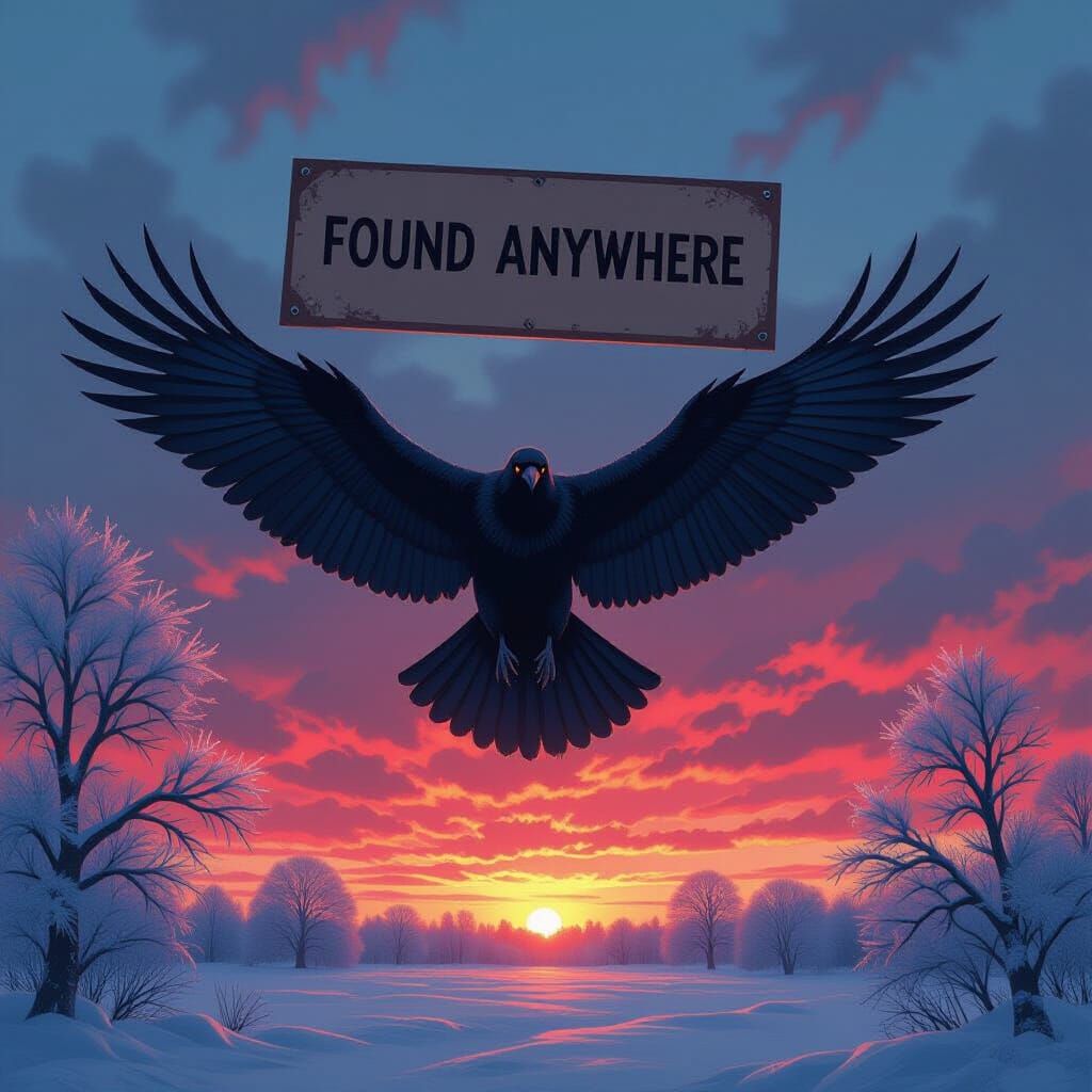 Raven Soaring at Sunset in Dramatic Lighting