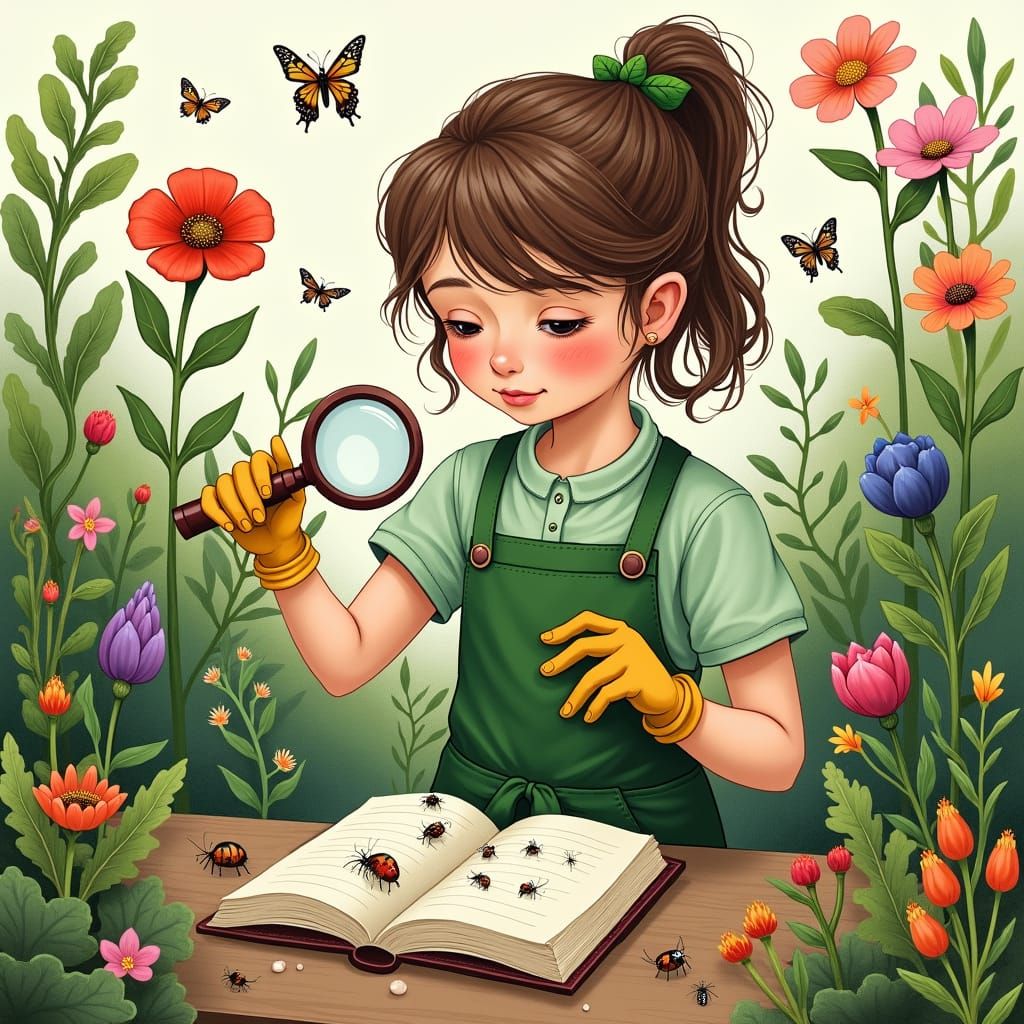 Girl Counts Bugs in Ernst Haeckel-Inspired Garden