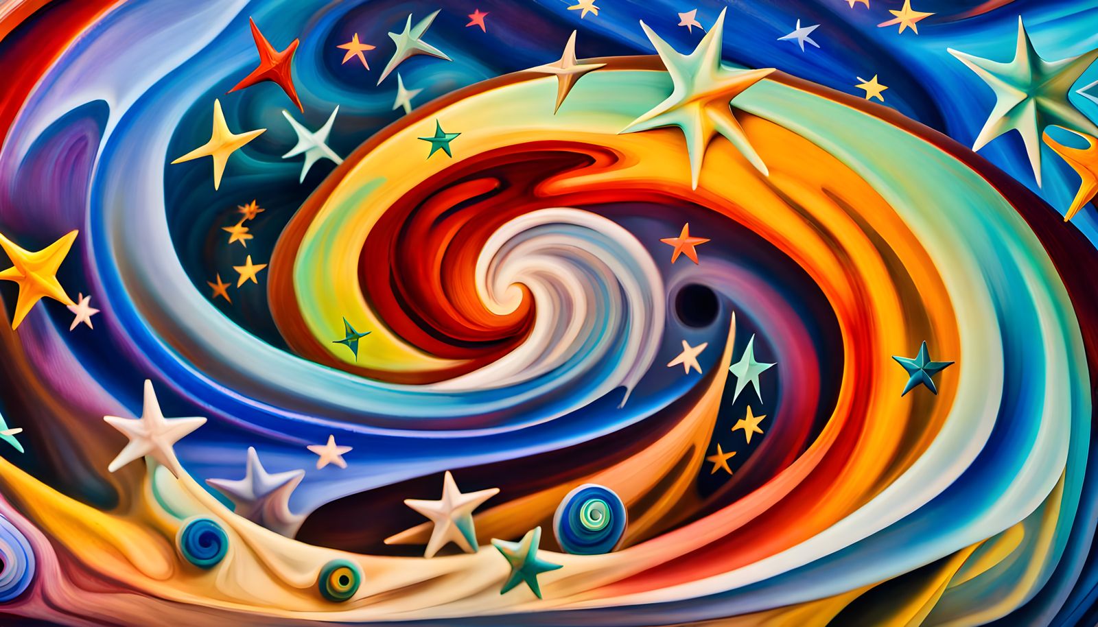 Iridescent Stars in Swirling Vortex: Abstract Expressionism