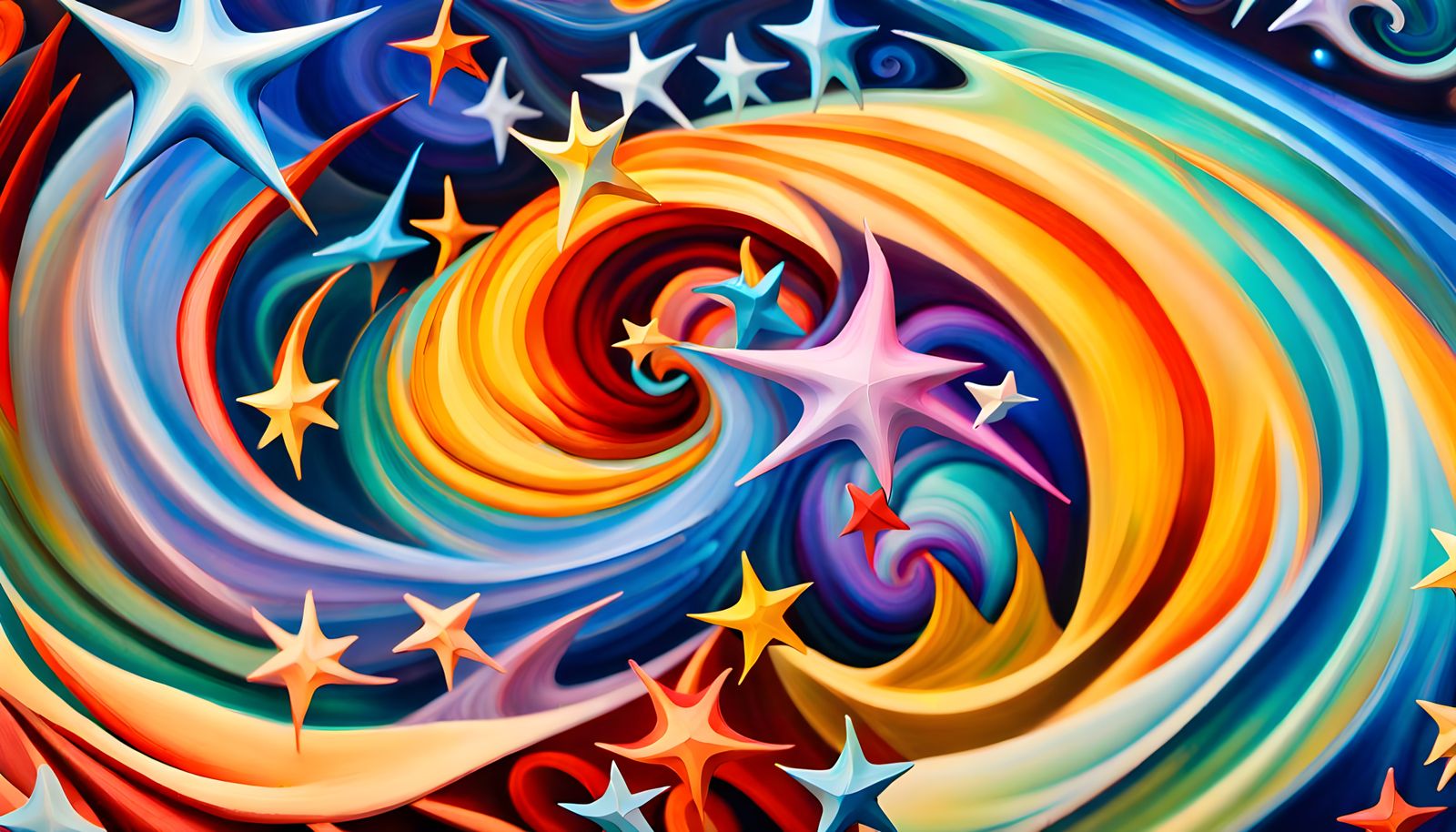 Iridescent Stars Forming in Magnetic Vortex: Abstract Art