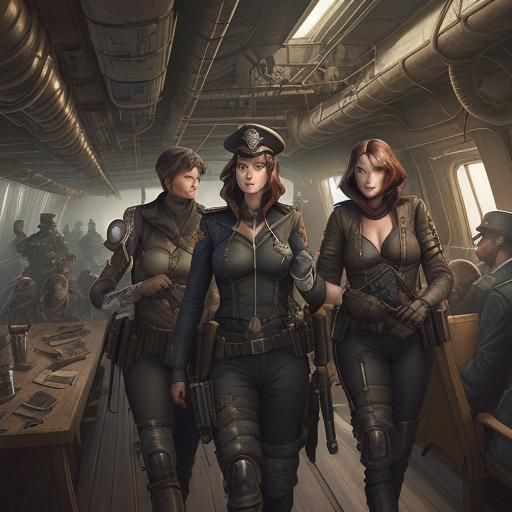 Dieselpunk Lady Officers in Comic Book Art Style