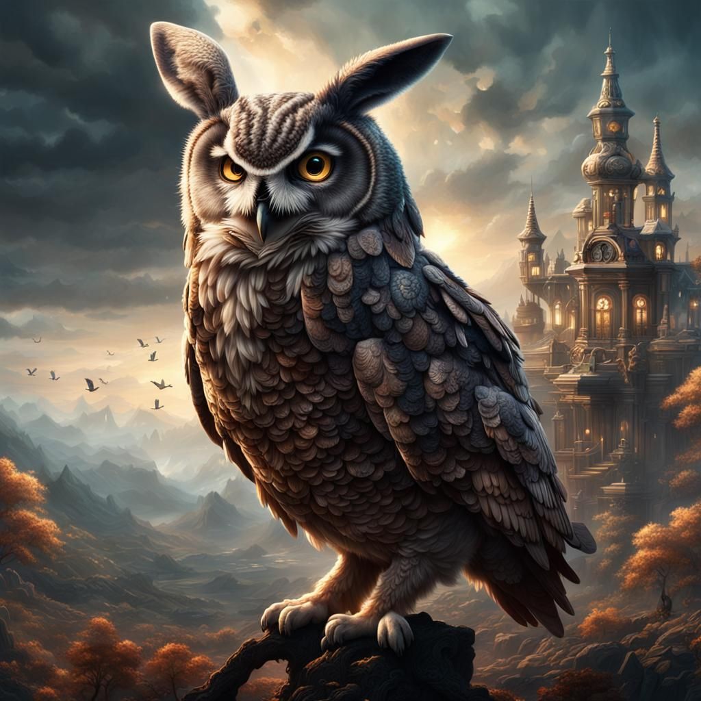 Epic Owl Rabbit Digital Matte Painting