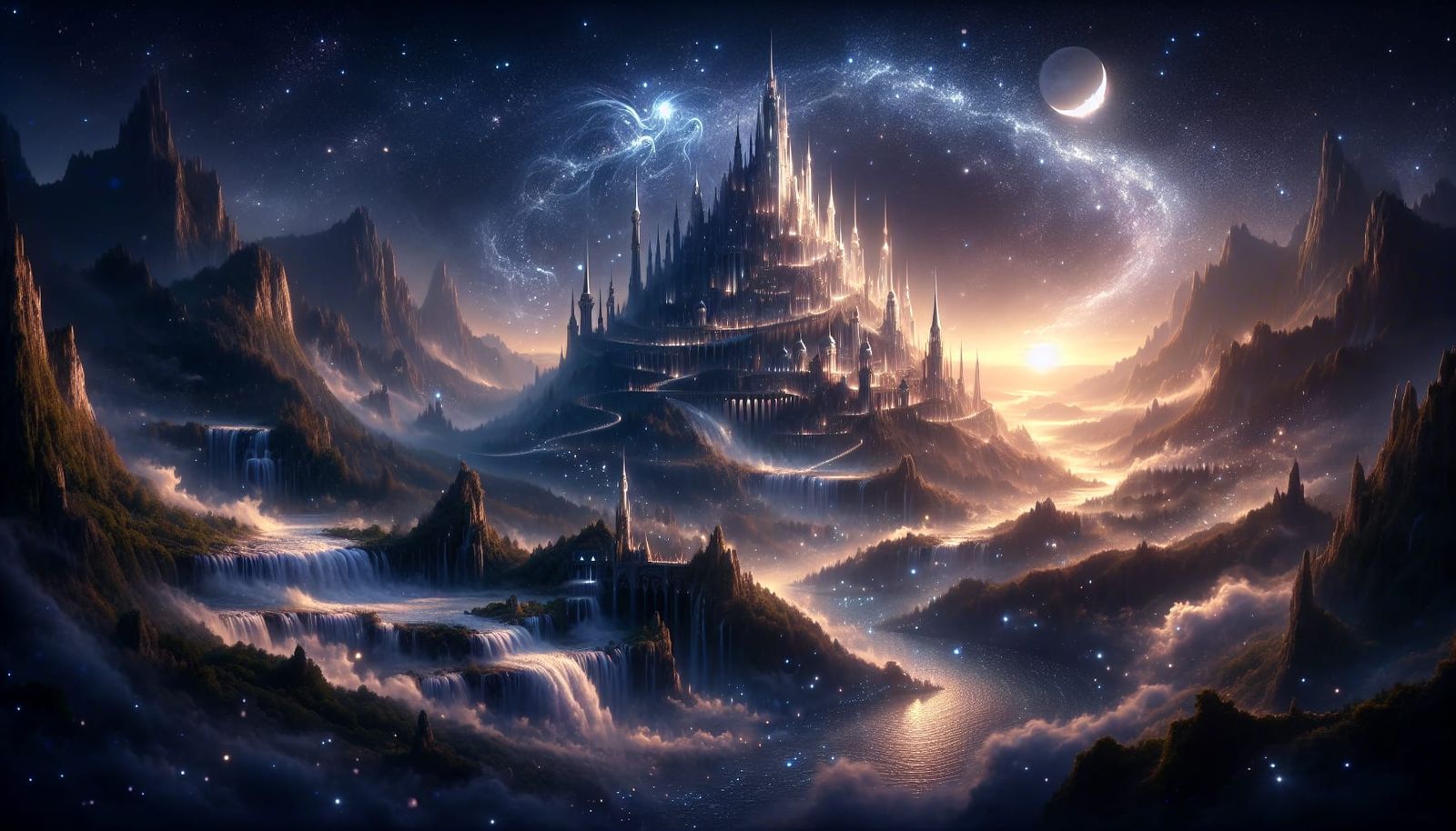 Ethereal Fantasy Castle Under Moonlight