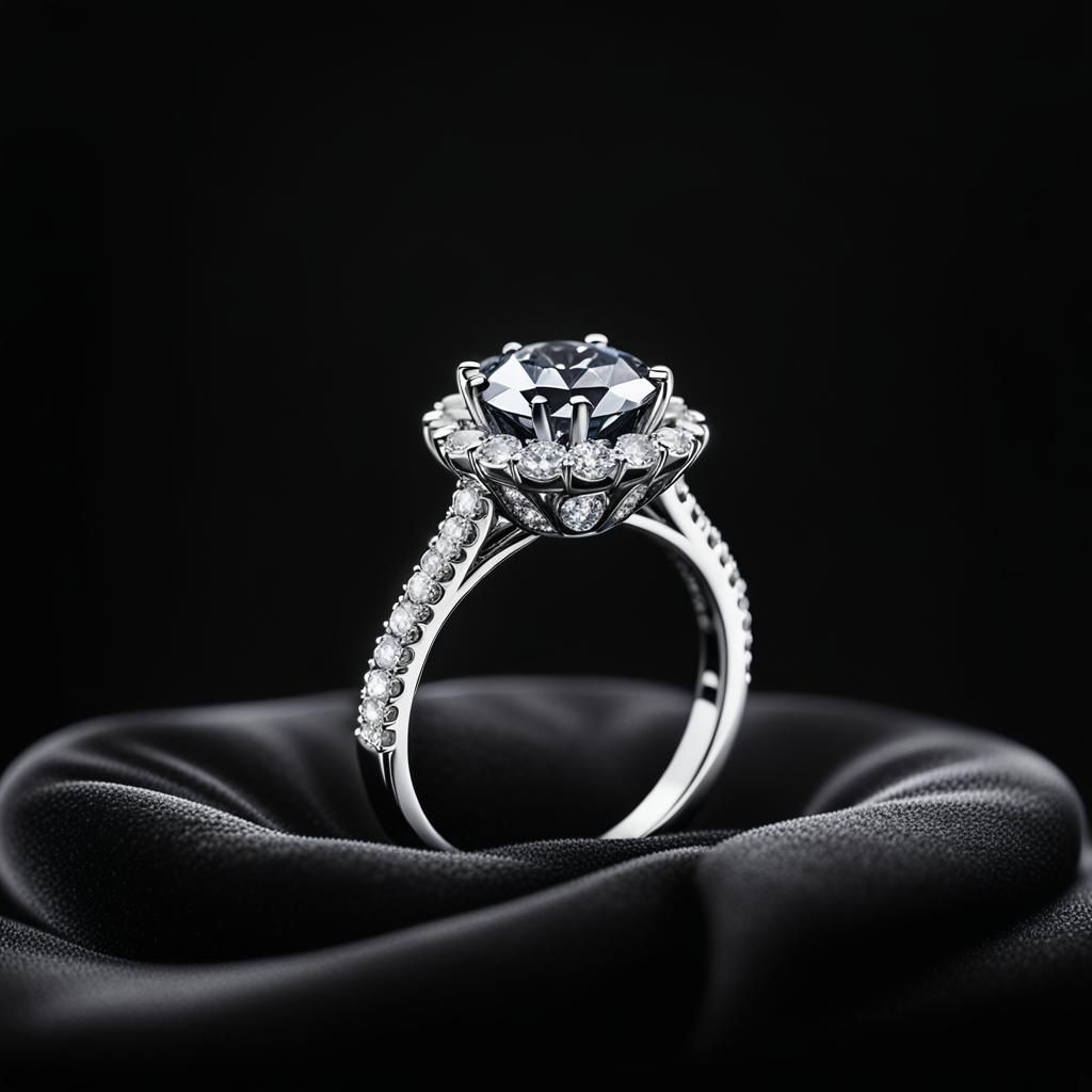 Elegant Diamond Ring on Black Background in Oil Painting Sty...