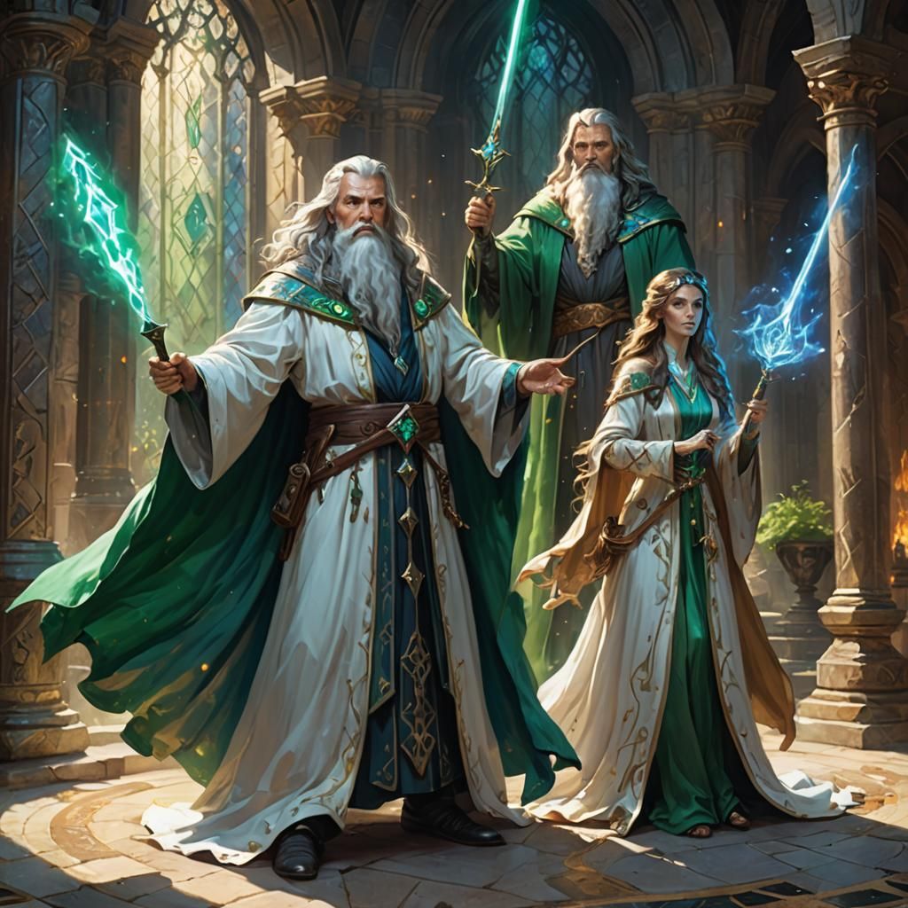 Epic Grand Wizard Casting Spell in Mystical Forest