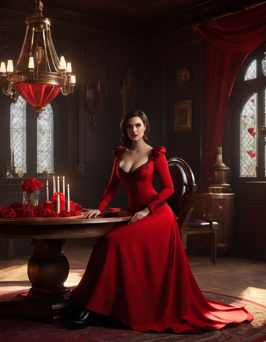Gothic Beauty in Elegant Red Attire