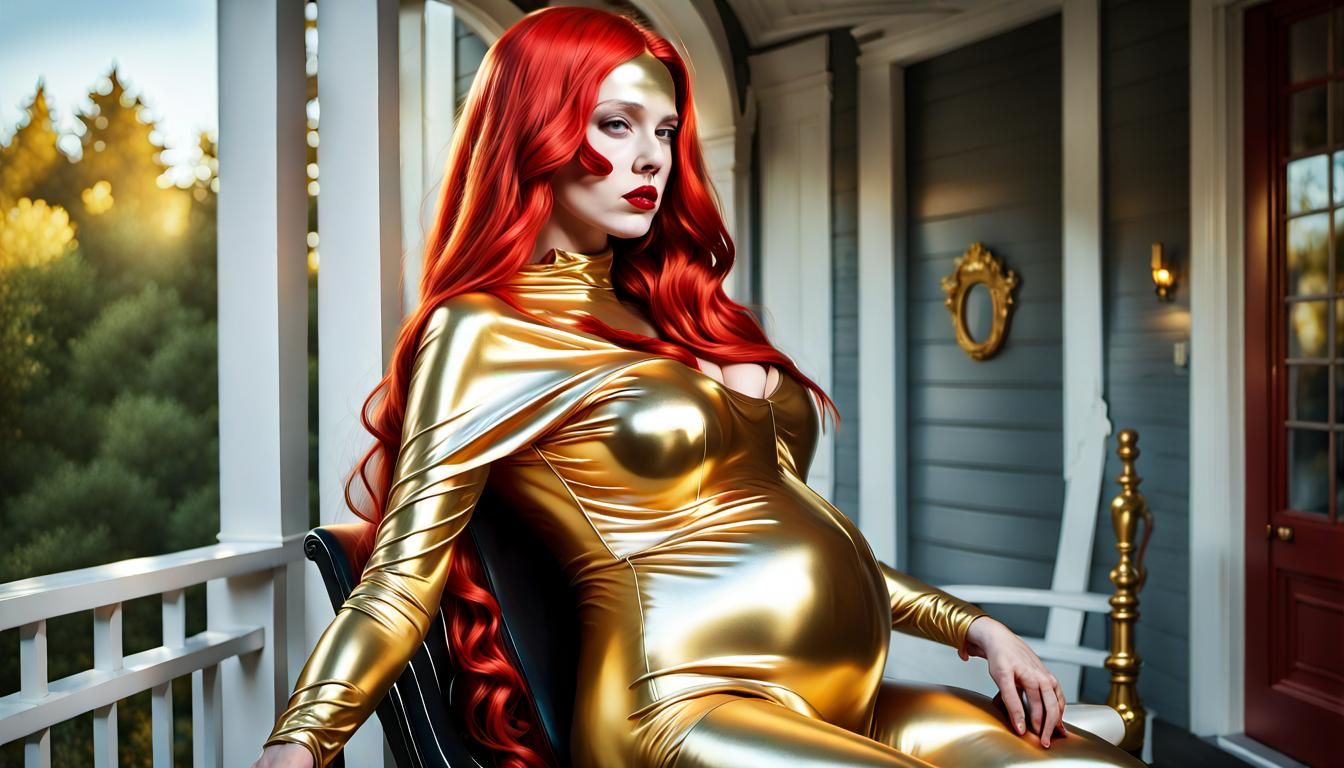 Pregnant Woman in Gold Cape: Baroque Digital Art