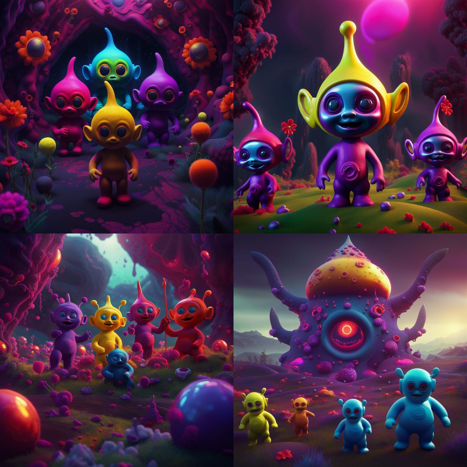 Psychedelic Evil Teletubbies, Detailed Matte Painting