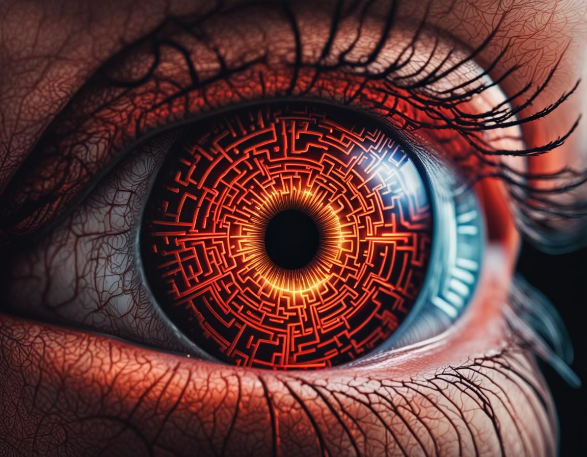 Intricate Maze Within a Glowing Human Eye