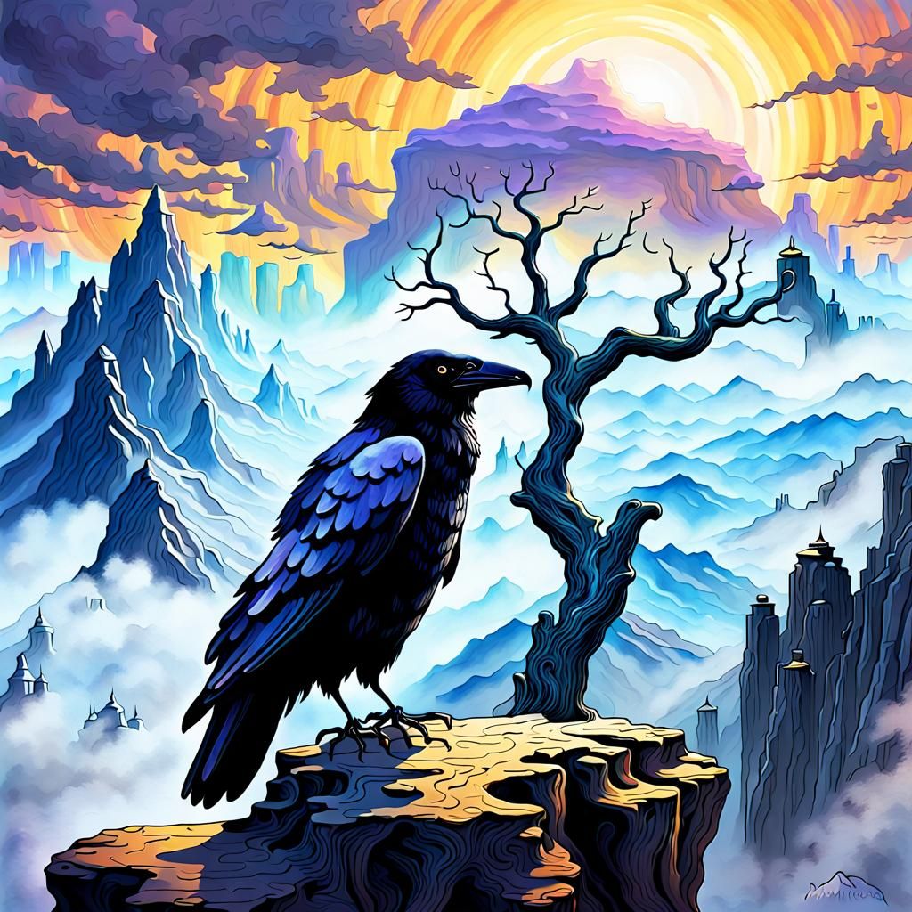 Surreal Raven in Dreamscape, Digital Painting