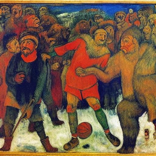 Peasant's Winter Triumph: Basketball with Bears