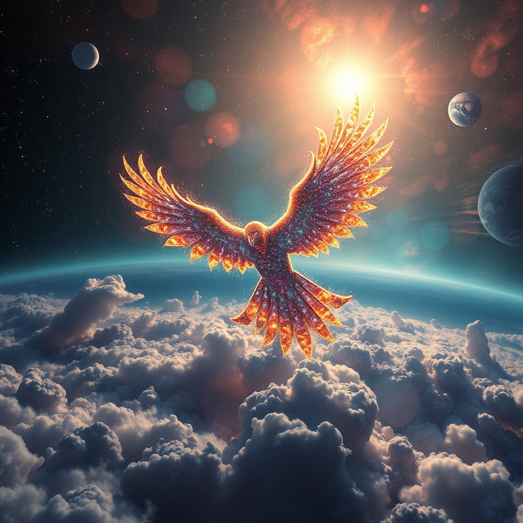 Constellation Bird Soaring Through Cosmic Landscape