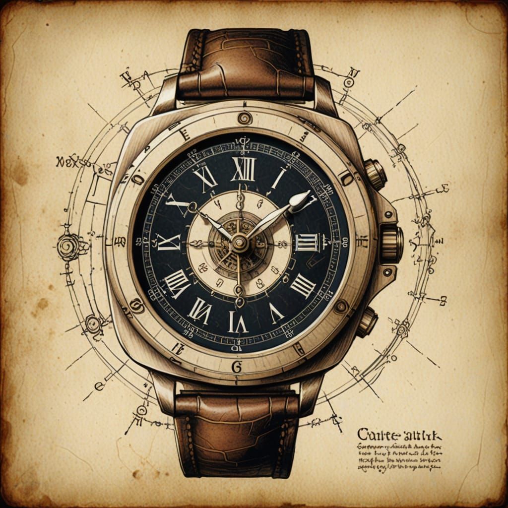 Medieval Sketch of a Smart Watch in Da Vinci Style