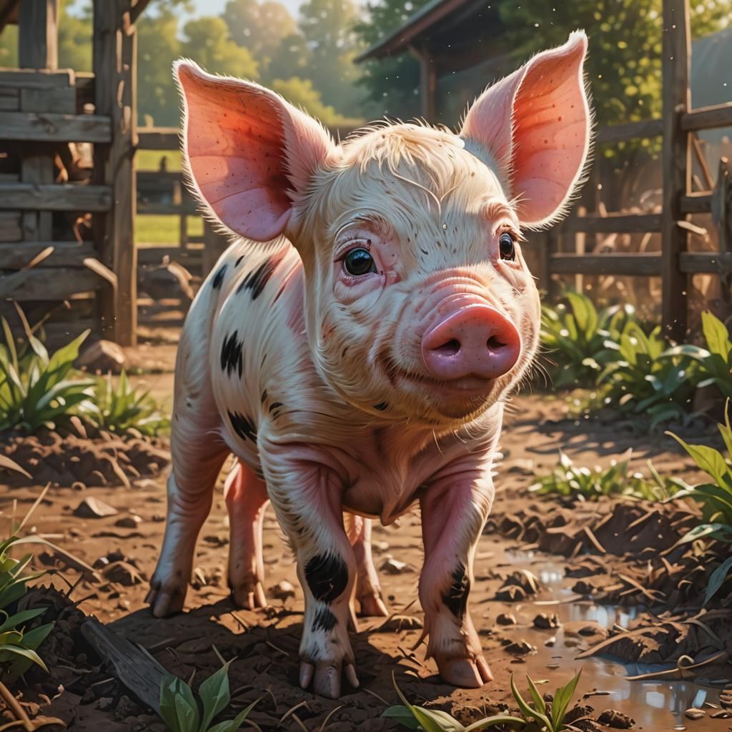 Adorable Piglet on a Farm in Splash Art Style