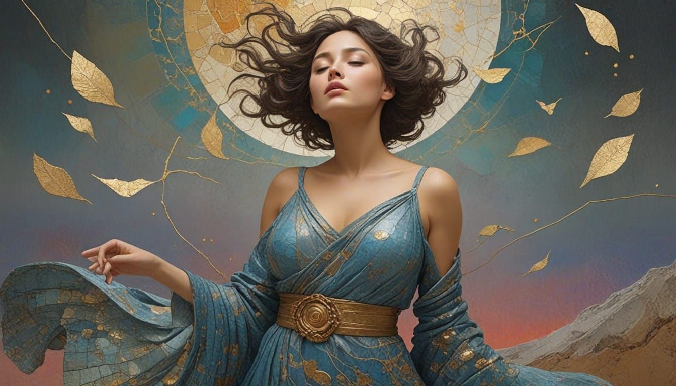 Ethereal Ocean Sunset in Vibrant, Mosaic-Inspired Colors