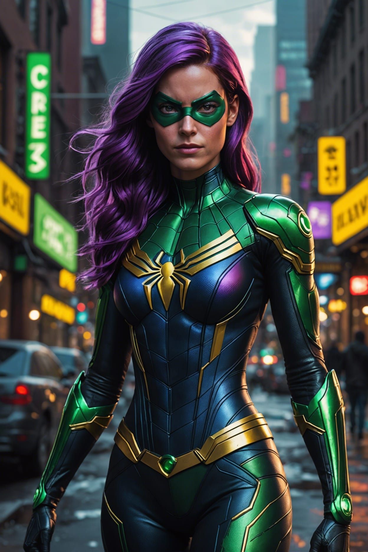 Female Spider-Man Green Lantern in Dark Fantasy Art