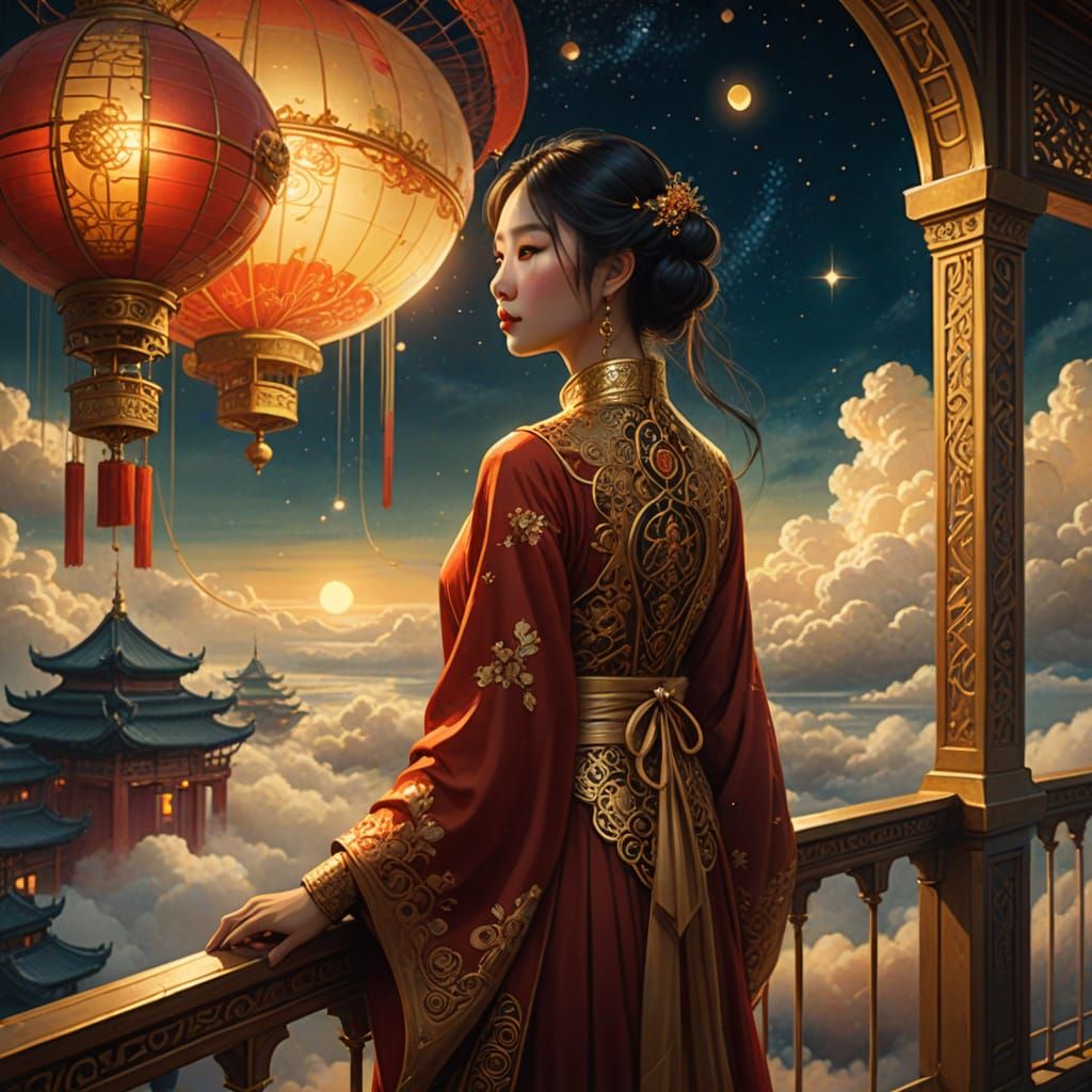 Enchanting Airship Maiden Under Celestial Glow