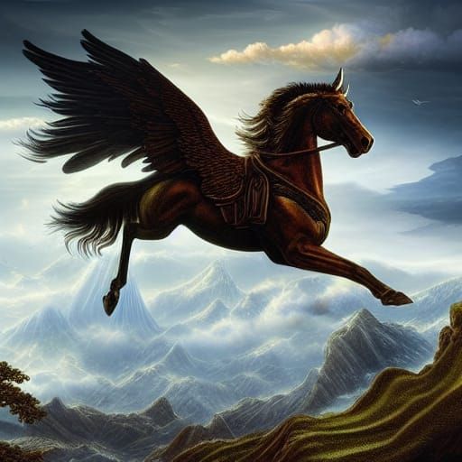 Pegasus Over Mount Olympus: Epic Digital Matte Painting