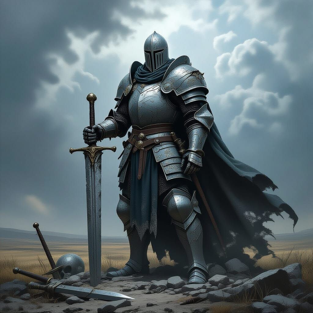 Stone Knight Sculpture on Desolate Battlefield