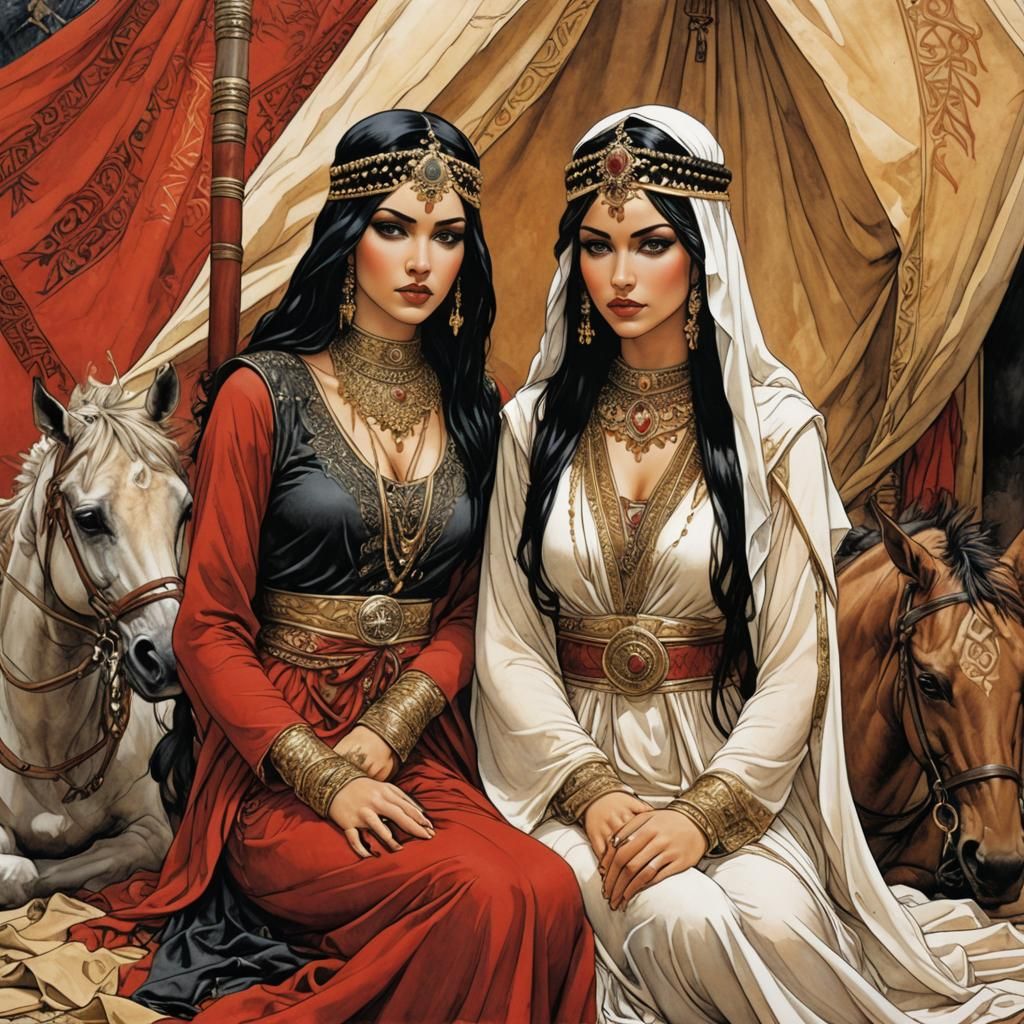 Arabian Princesses Ready for War, Comic Book Style