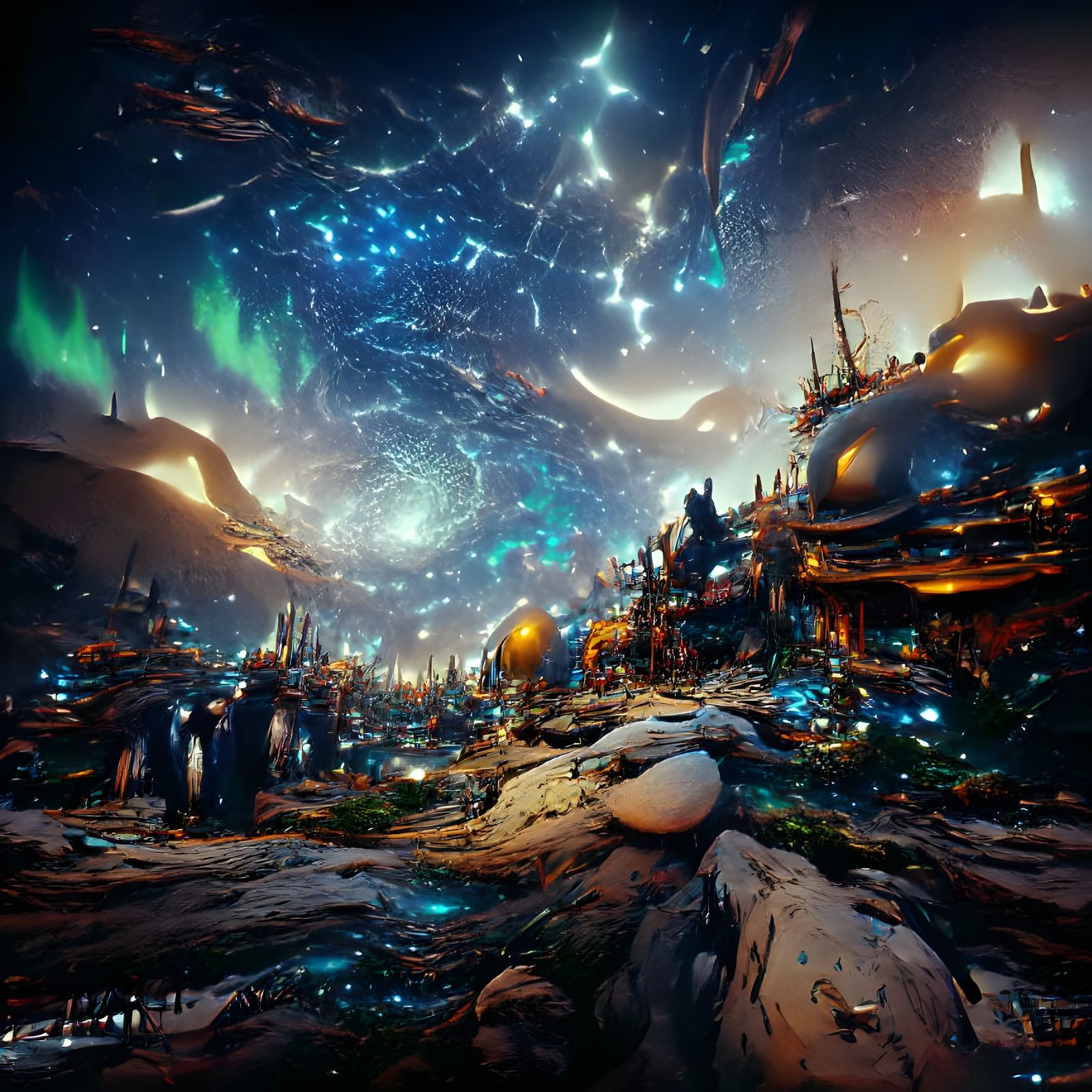 Futuristic Planet in Starry Galaxy: Hyperdetailed Render