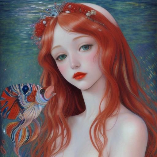 Psychedelic Mermaid Angel in Hyperdetailed Style