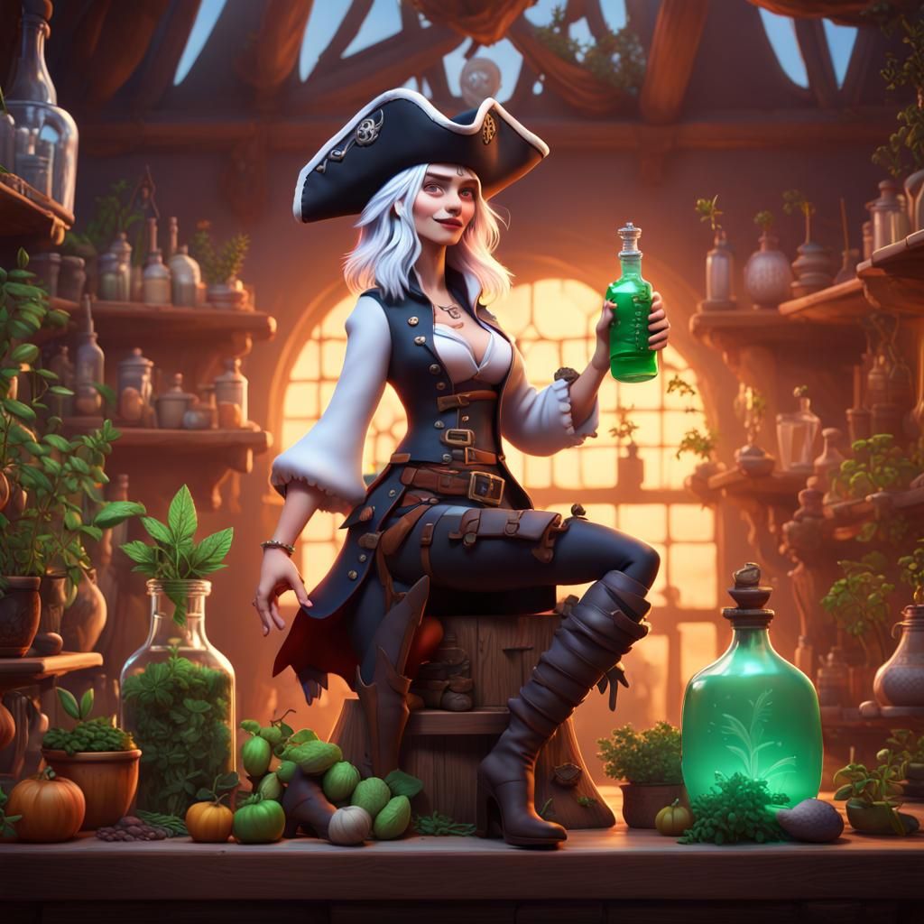 Pirate Witch with Potion: 3D Digital Art