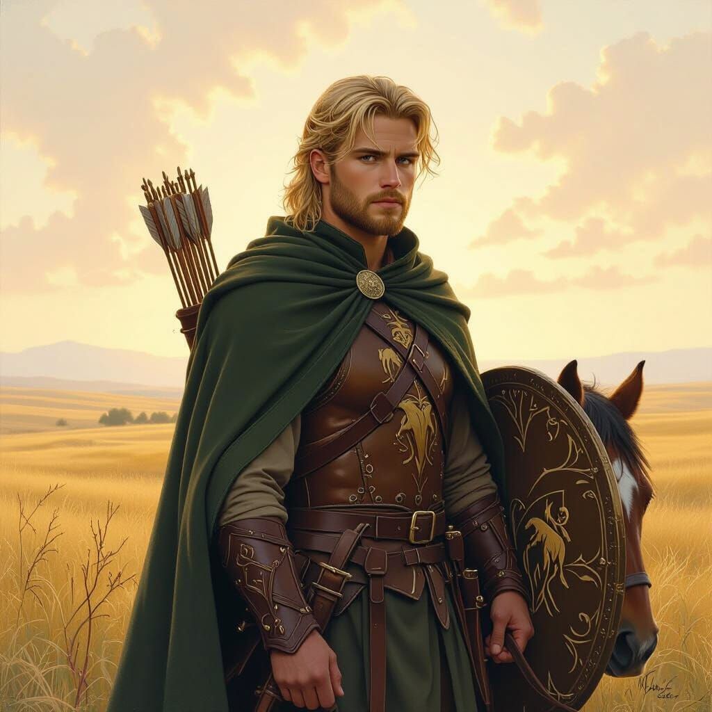 Rohirrim Ranger in Golden Light, Fantasy Art