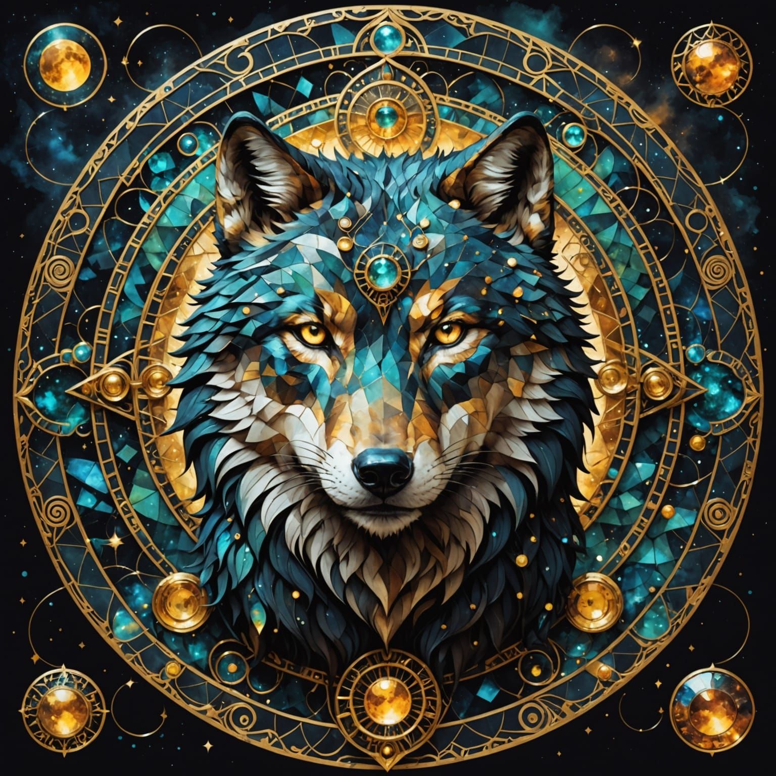 Wolf Zodiac Sign: Mystical Astrological Chart with Dragon Ey...