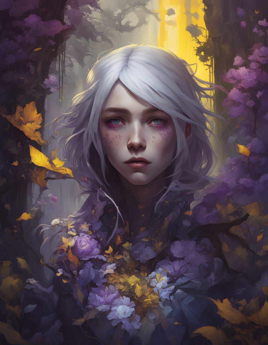 Ghostly Anime Woman in Misty Forest, Detailed Digital Art