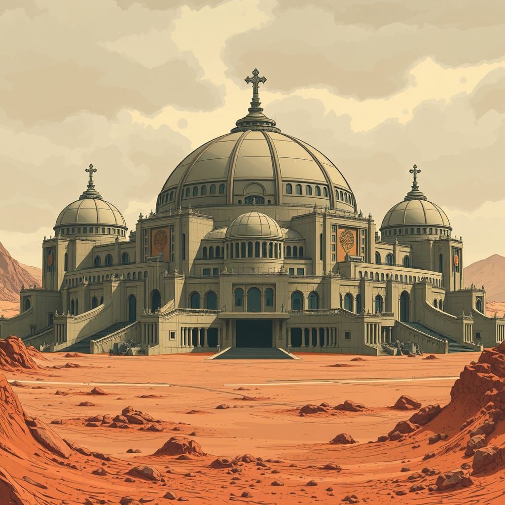 Martian Base in Neoclassical Brutalist Style