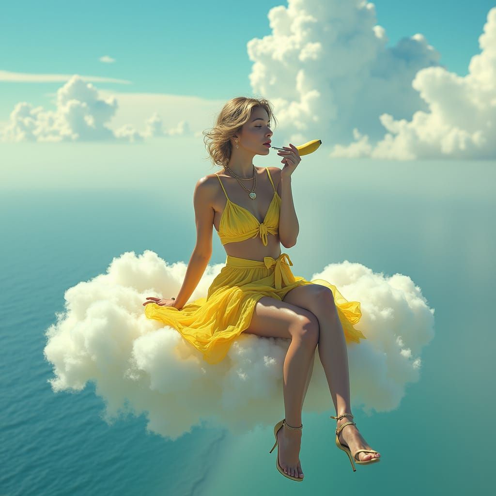 Hyperrealistic Lady on Cloudy Ocean