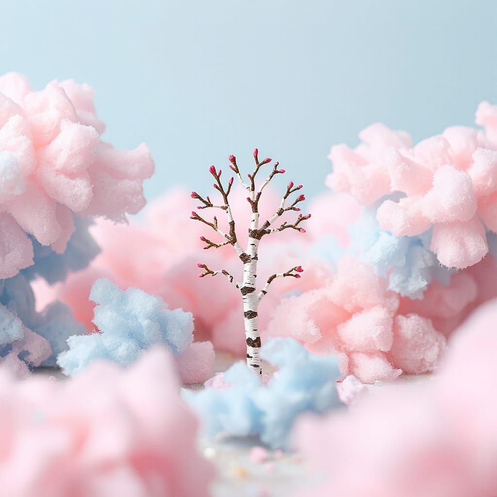 Dreamlike Cotton Candy Landscape in Whimsical Style