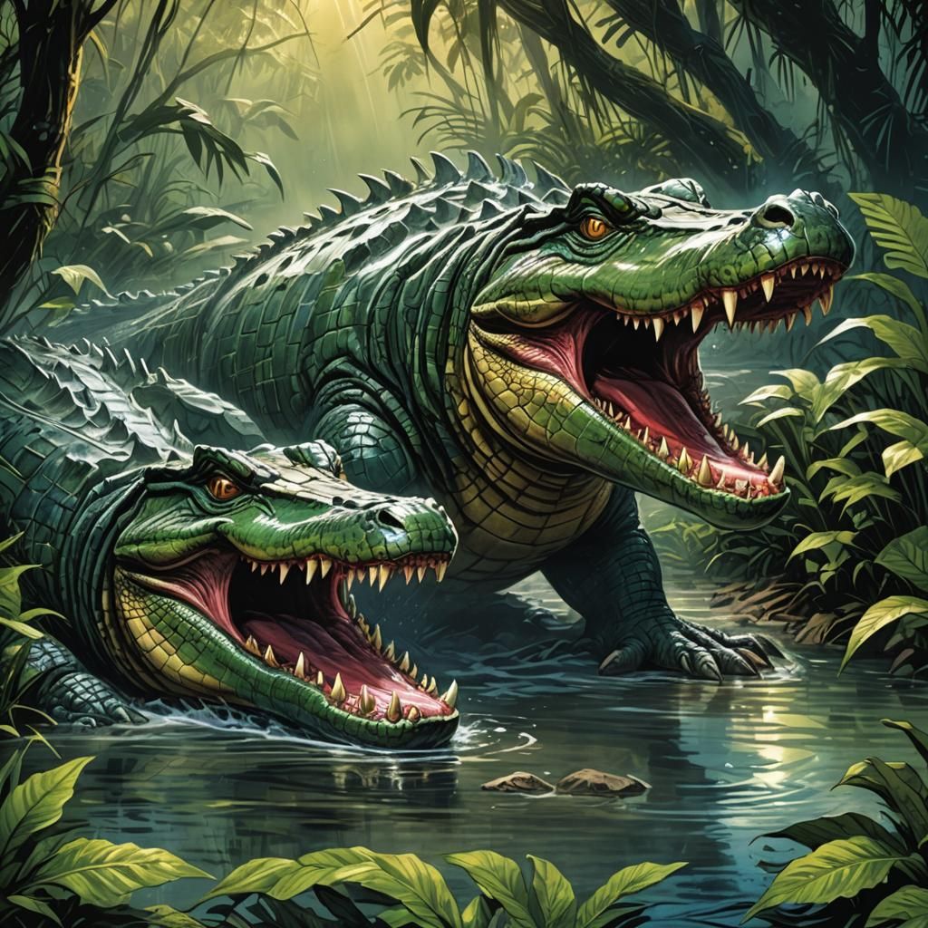 Crocodiles in Comic Book Art Style