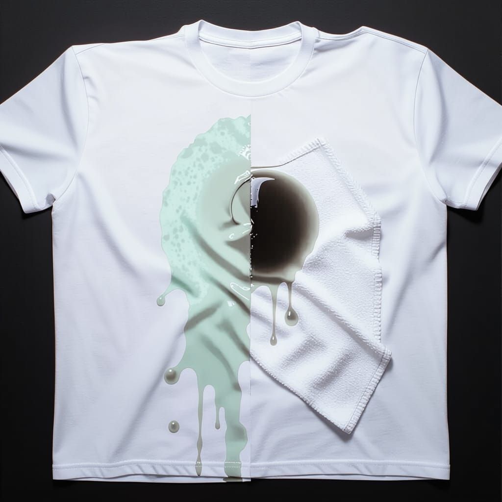 Realistic White T-Shirt with Wine Stain & Removal