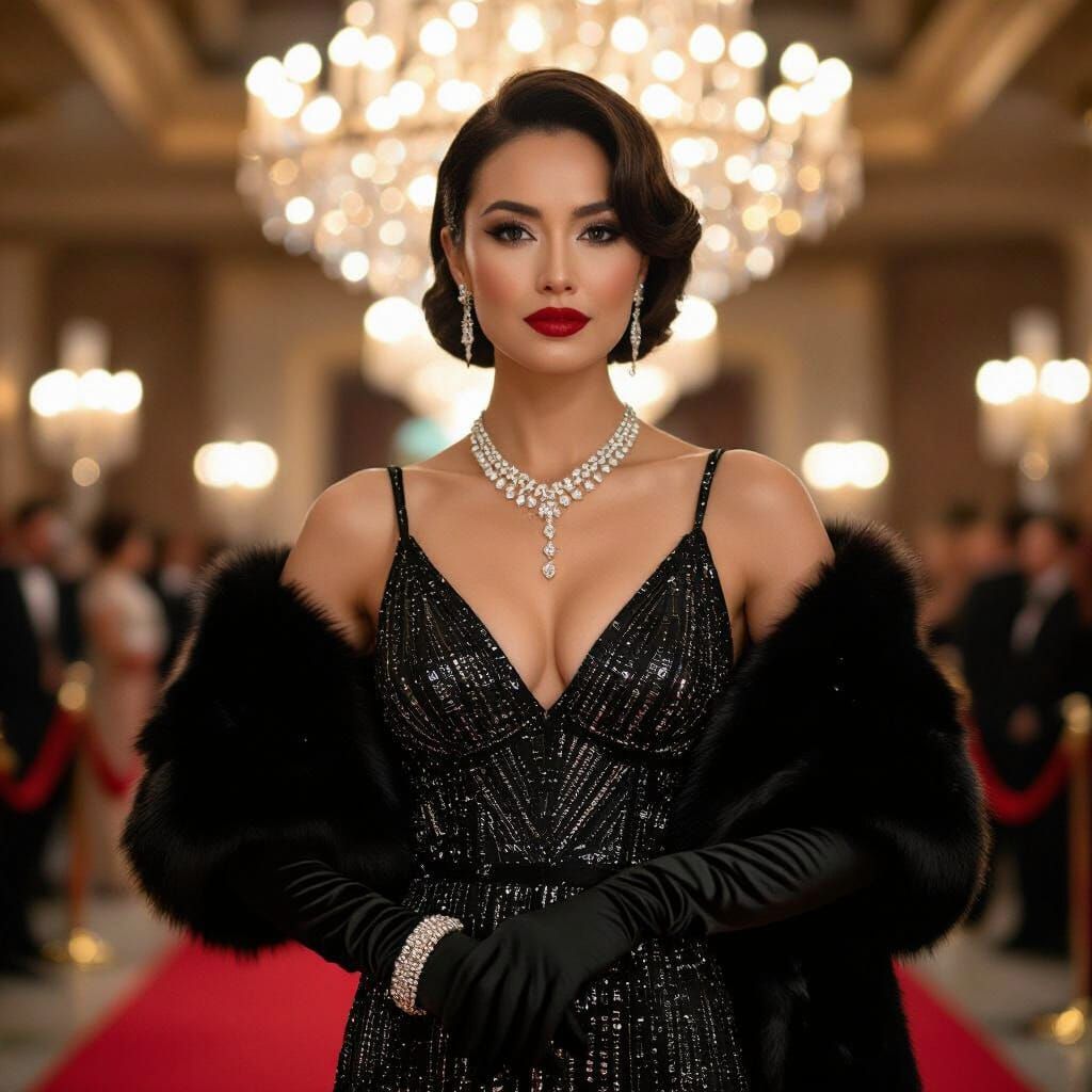 Glamorous Woman on Red Carpet in Film Aesthetic