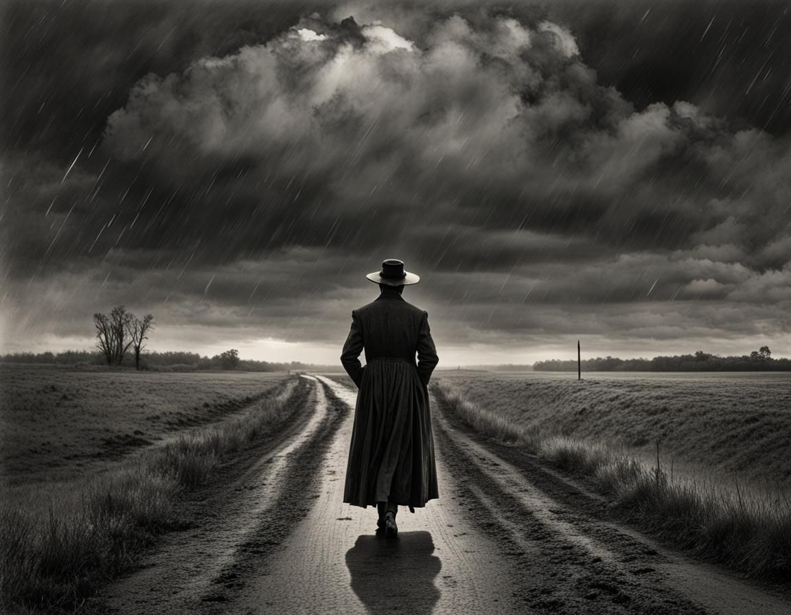 Eerie Figure on a Dark Road, Gothic Art