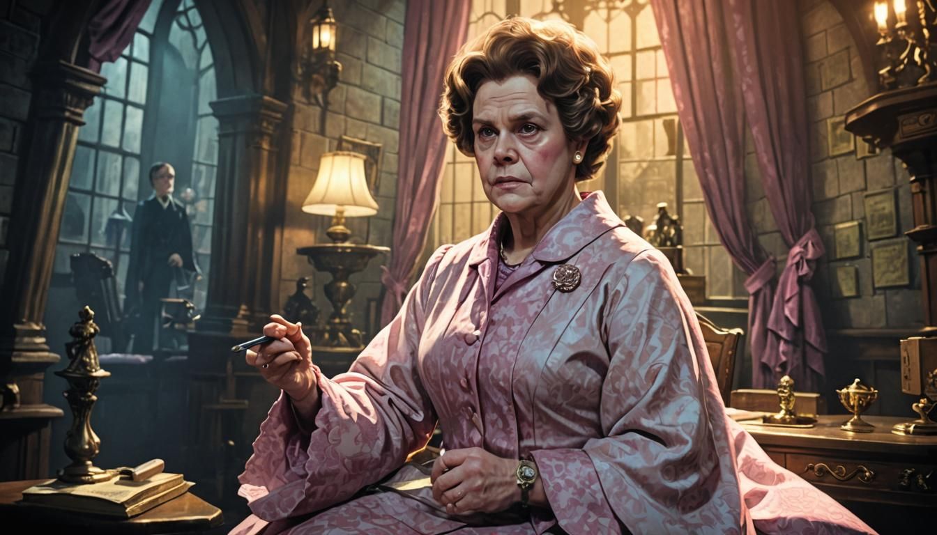 Dolores Umbridge Close-up in Cinematic Anime Style