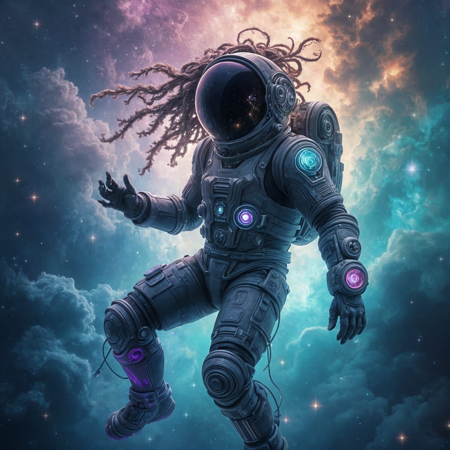 Cosmic Explorer in Vibrant Nebula