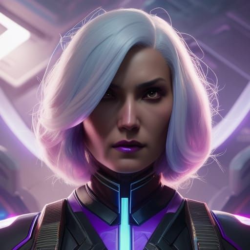 Psionic Portrait with White Hair and Purple Aura