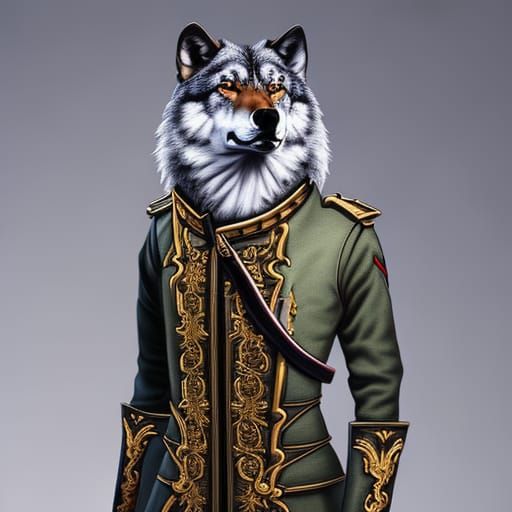 Wolf in 18th Century Outfit Line Art