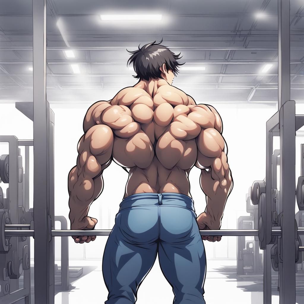 Anime Bodybuilder Gamer Back View Portrait