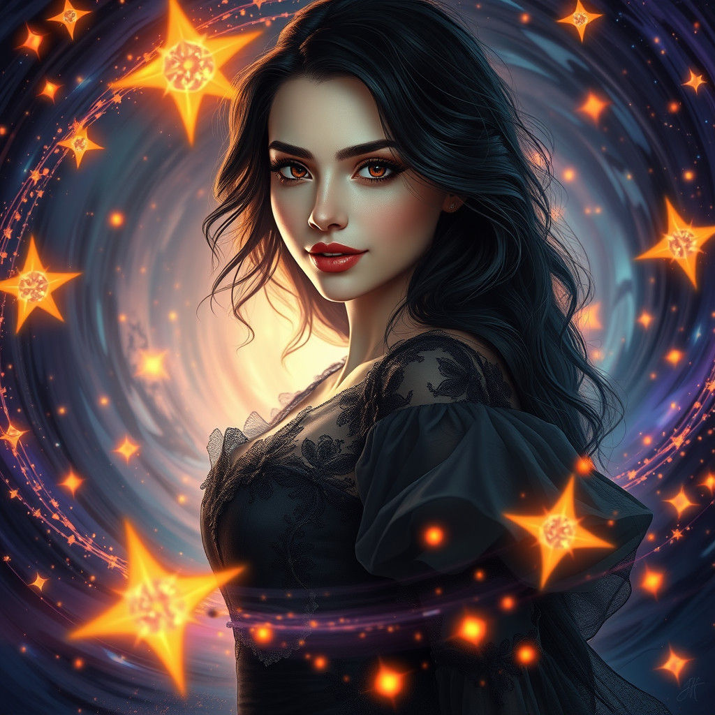 Celestial Woman Portrait with Iridescent Stars