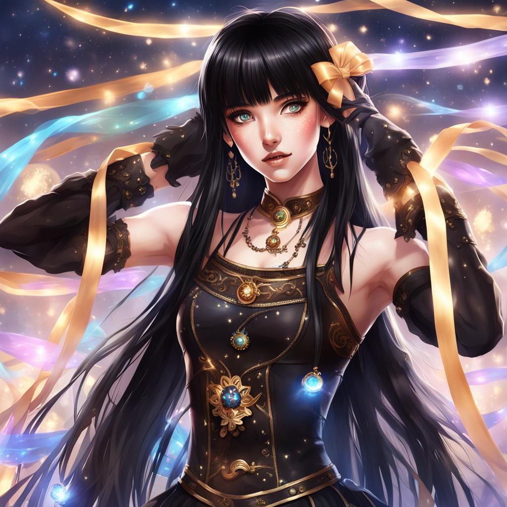 Realistic Portrait of a Young Woman with Magic Ribbons