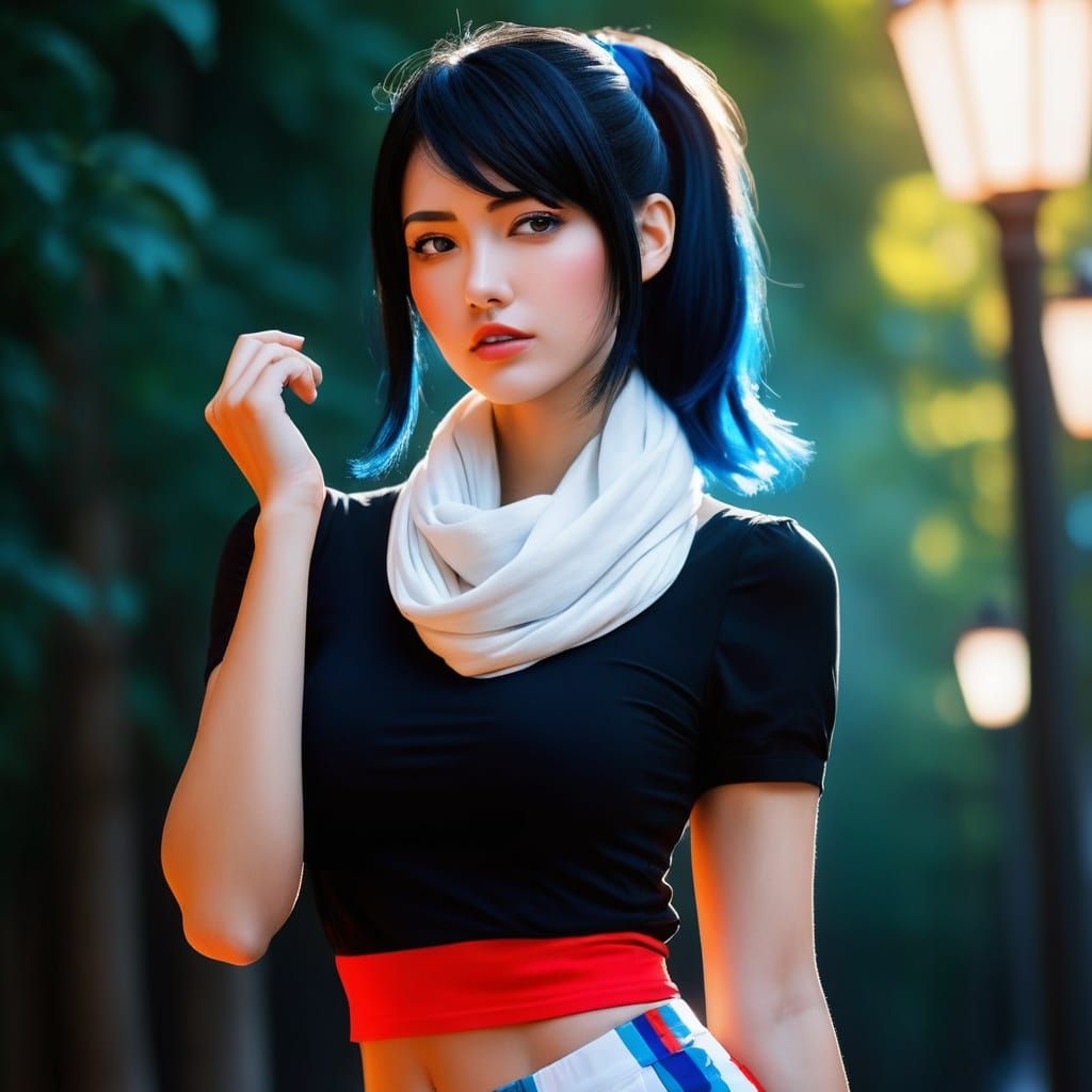 Anime Portrait of Girl with Blue Highlights