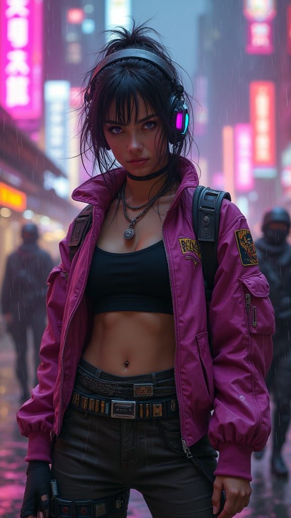 Cyberpunk Goddess in a Neon Dystopian Metropolis