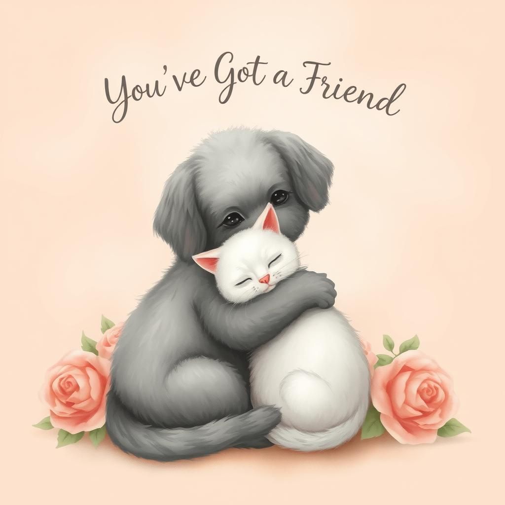 Dog and Cat Cuddle in Ethereal Fantasy Style